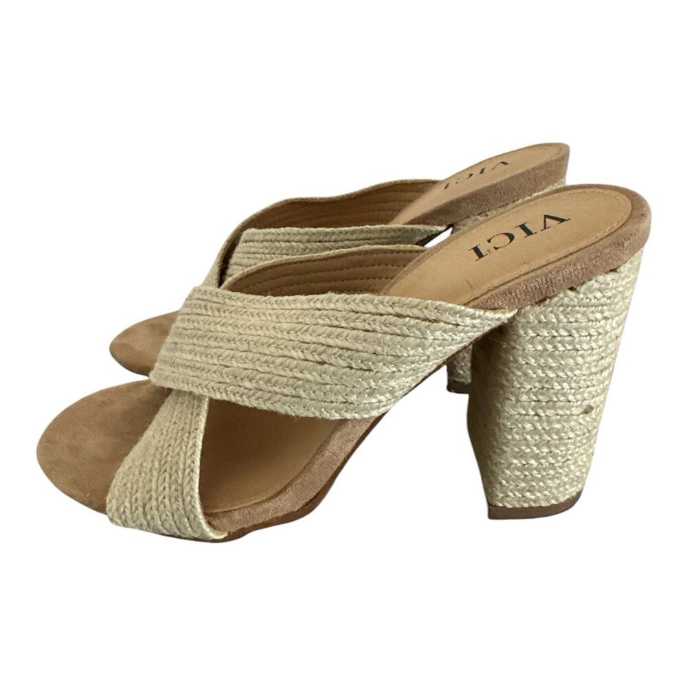 VICI Junie Raffia Block Heeled Sandals - Beige/Tan, Women's Size 7